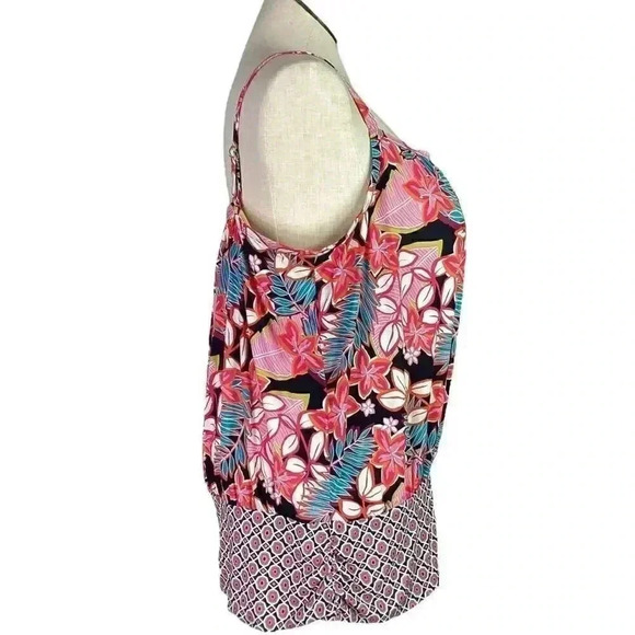 Swimsuits For All Women 24 Floral Scoop Neck Blouson Tankini Swim Top Multicolor - Picture 4 of 12